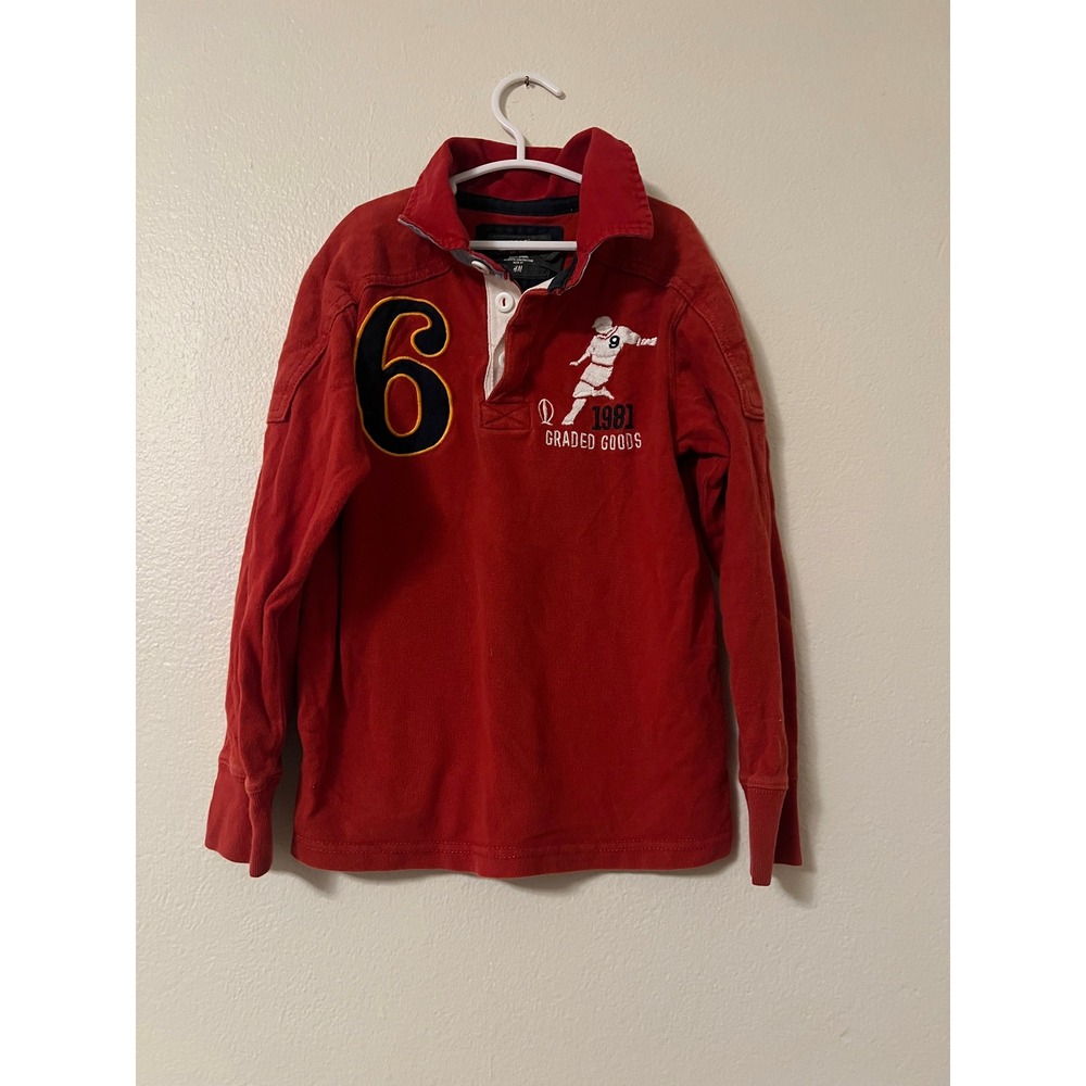 HM Boys Red Long Sleeve Rugby Polo Shirt 1981 Graded Goods Size-6-8